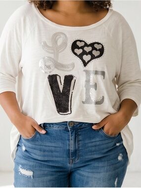 Ivory Sequin LOVE Graphic Crop Top